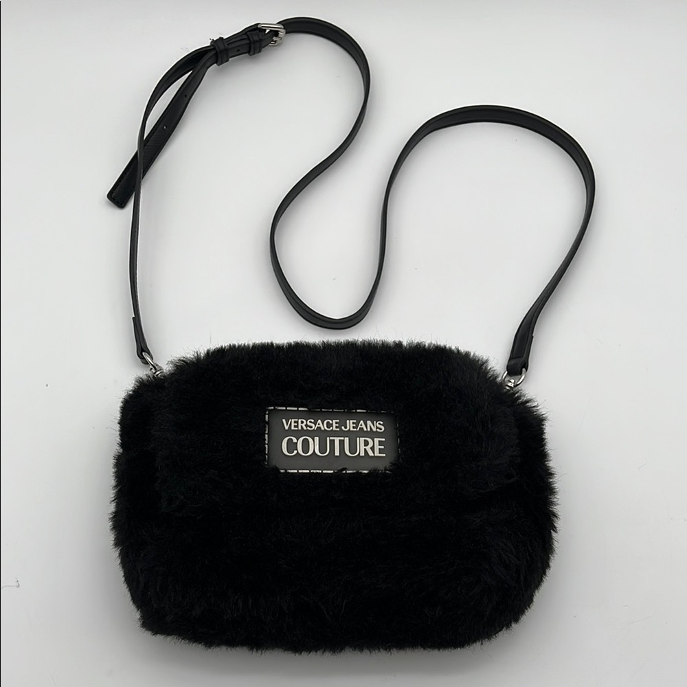 VERSACE JEANS COUTURE Faux Fur Black Shoulder Bag